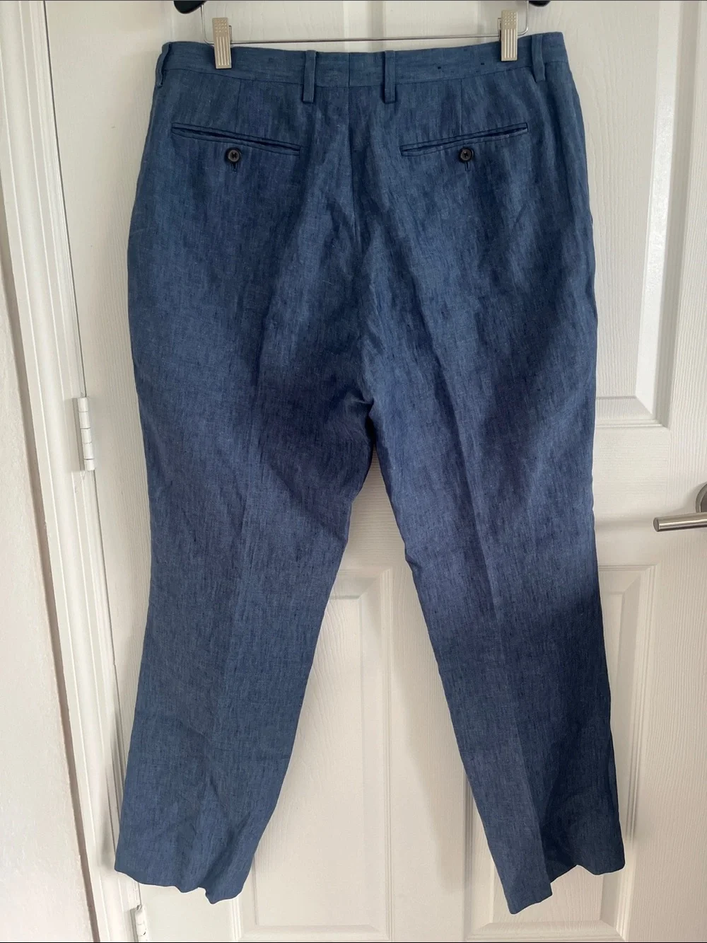 100% Linen Banana Republic Men's Heather Blue Chinos Coastal Beach Old Money